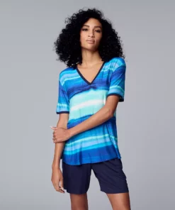 Women's Simply Vera Vera Wang Short Sleeve Pajama Top and Bermuda Pajama Shorts Sleep Set