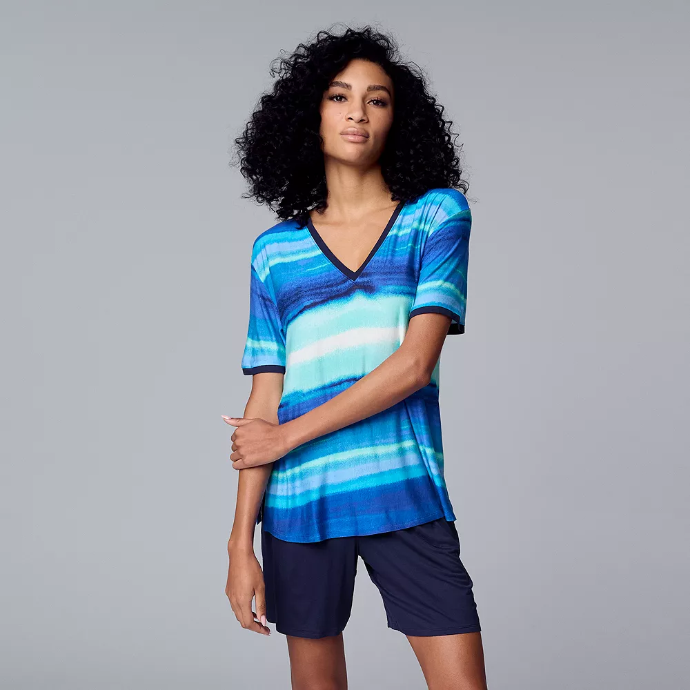 Women's Simply Vera Vera Wang Short Sleeve Pajama Top and Bermuda Pajama Shorts Sleep Set