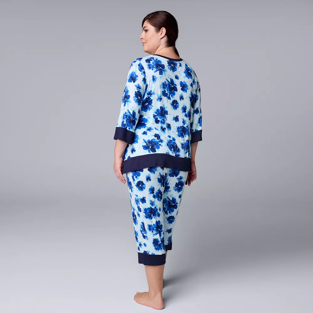 Plus Size Simply Vera Vera Wang 3/4 Sleeve Pajama Top and Capri Pajama Pants Sleep Set - Image 4