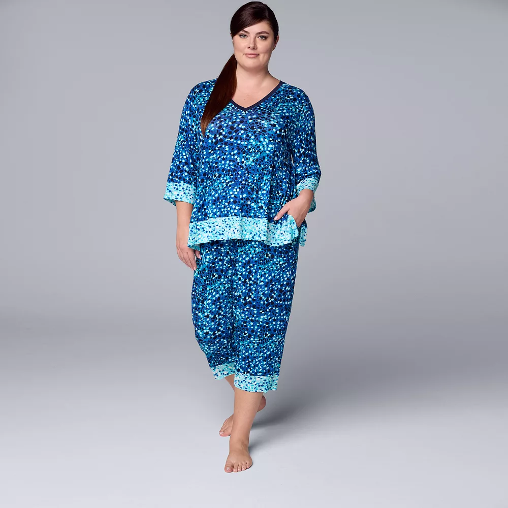 Plus Size Simply Vera Vera Wang 3/4 Sleeve Pajama Top and Capri Pajama Pants Sleep Set - Image 2