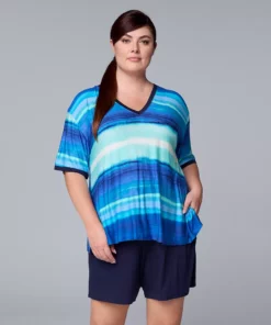 Plus Size Simply Vera Vera Wang Short Sleeve Pajama Top and Bermuda Pajama Shorts Sleep Set