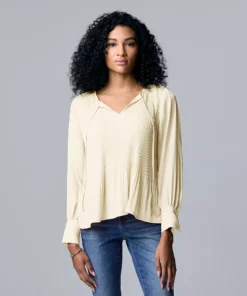 Women's Simply Vera Vera Wang Pleated Splitneck Top