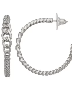 Simply Vera Vera Wang Silver Tone Graduated Chain C-Hoop Earrings