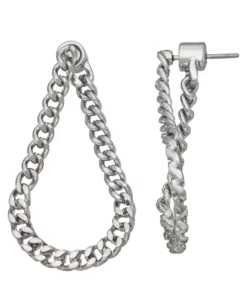 Simply Vera Vera Wang Silver Tone Curb Chain Front-To-Back Loop Drop Earrings