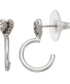 Simply Vera Vera Wang Silver Tone Pave Heart C Hoop Earrings