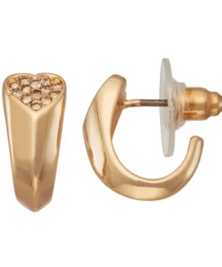 Simply Vera Vera Wang Silver Tone Pave Heart C Hoop Earrings