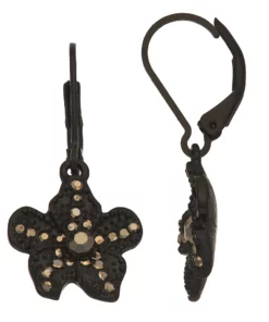 Simply Vera Vera Wang Jet Tone Open Flower Drop Leverback Earrings