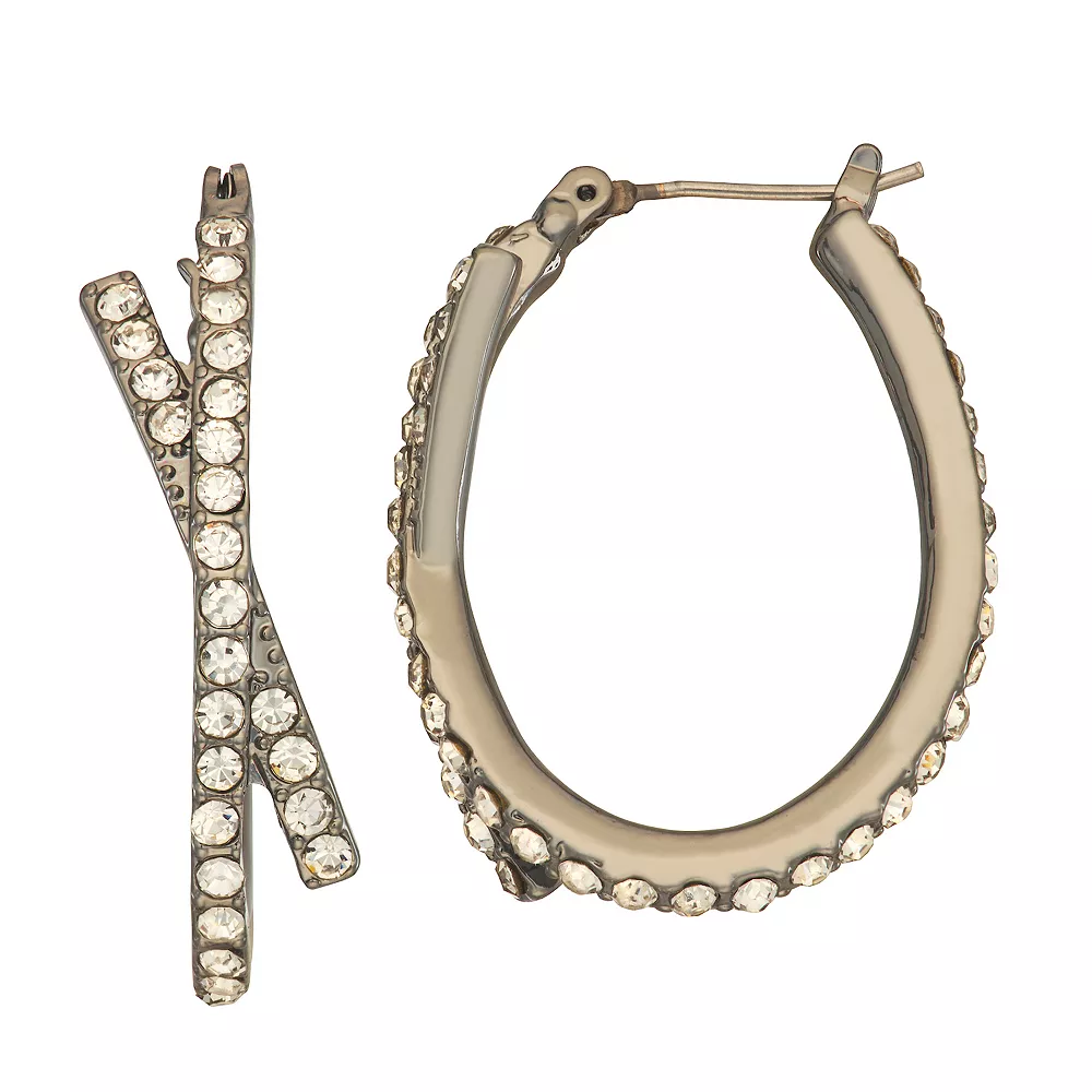 Simply Vera Vera Wang Black Tone Pave Hoop Earrings